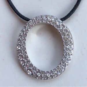 Swarovski Silver Crystal Pavé Oval Pendant on Black Cord